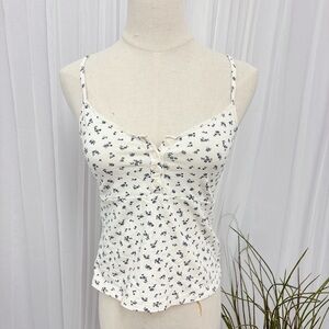 Brandy Melville White and Blue Floral Tee